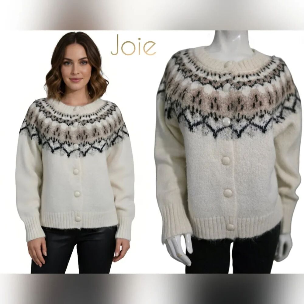 New NWT Nordic Fair Isle Joie Button up Cardigan Sweater XS